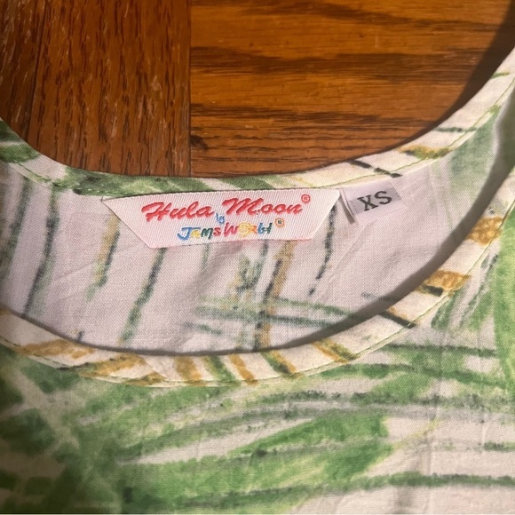 Hula Moon By Jams World Short Sleeve Mini Dress Astoria Leaf Print XS Relaxed - Picture 6 of 14